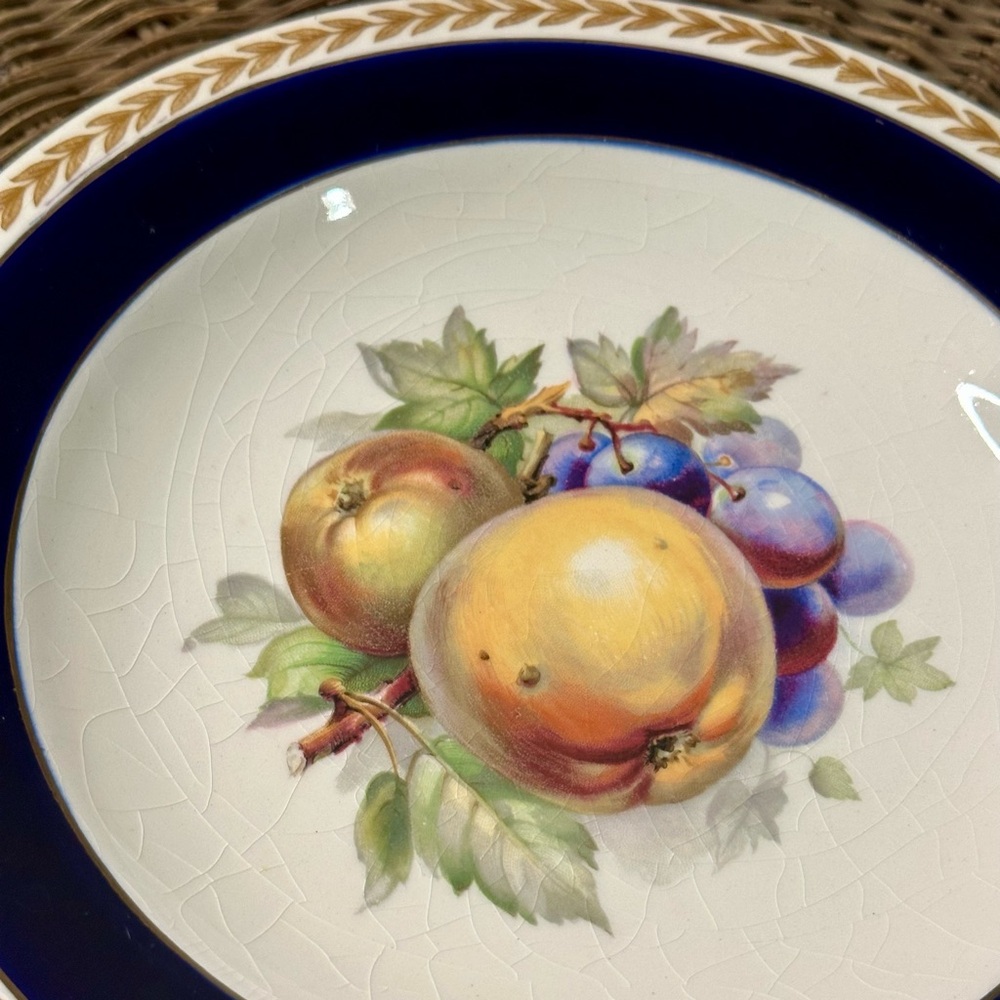 Vintage Crown Ducal Ware Fruit Plate Cobalt Blue Gold Laurel England Dessert